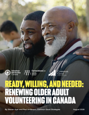 A report cover shows two Black men, one younger and one older, standing side-by-side and laughing at something in the distance.